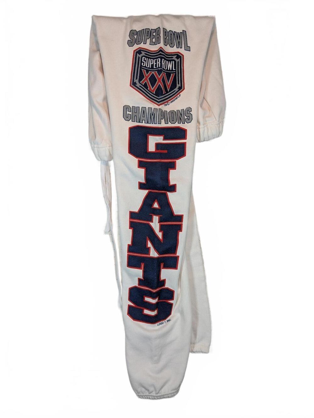 Logo 7 Super Bowl XXV Giants Sweatpants Jogger Vintage Mens Medium White USA